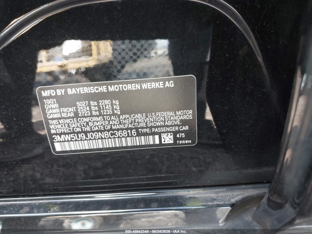 Aukcja sprzedaży 2022 Bmw M340i M340i Xdrive, vin: 3MW5U9J09N8C36816, numer aukcji: 45942340