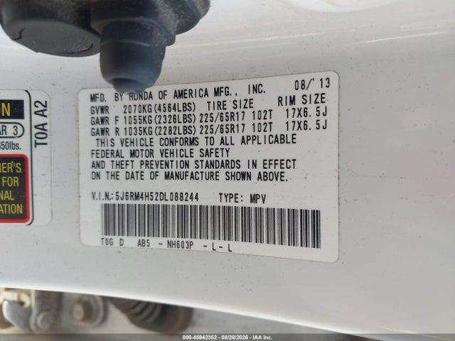 Продаж на аукціоні авто 2013 Honda Cr-v Ex, vin: 5J6RM4H52DL088244, номер лоту: 45942352