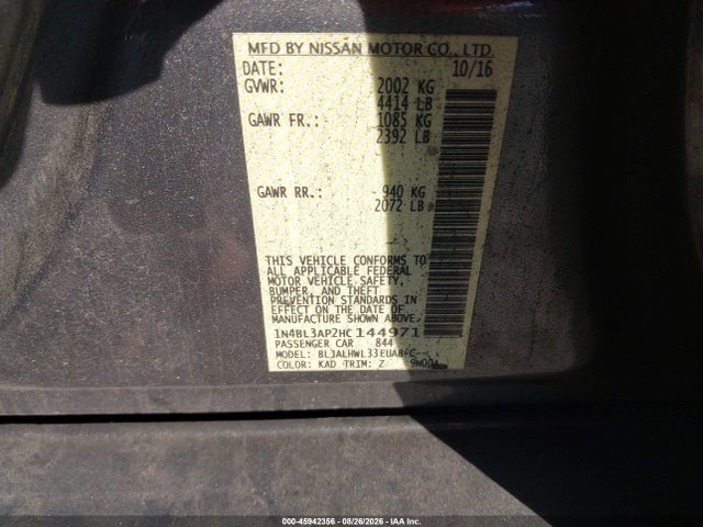Nissan Altima 3.5 Sr 2017 1N4BL3AP2HC144971 Image 9