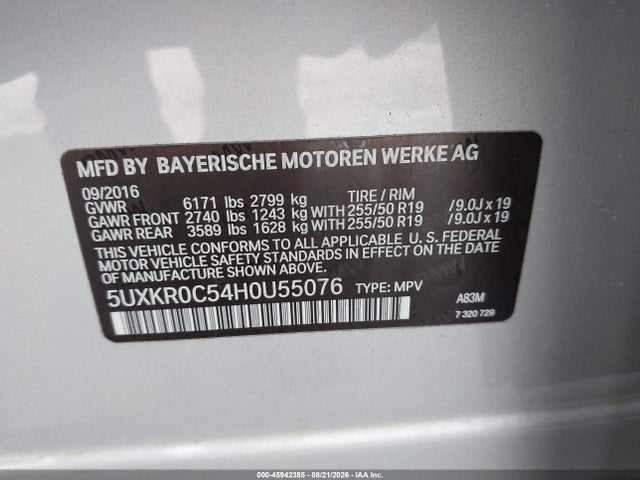 2017 Bmw X5 Xdrive35i მანქანა იყიდება აუქციონზე, vin: 5UXKR0C54H0U55076, აუქციონის ნომერი: 45942385