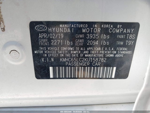 Aukcja sprzedaży 2019 Hyundai Ioniq Hybrid Blue, vin: KMHC65LC2KU158782, numer aukcji: 45942409