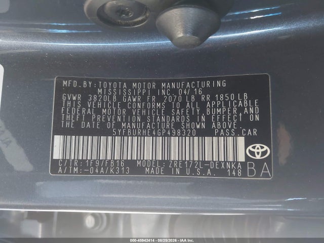 5YFBURHE4GP498320 Toyota COROLLA LE