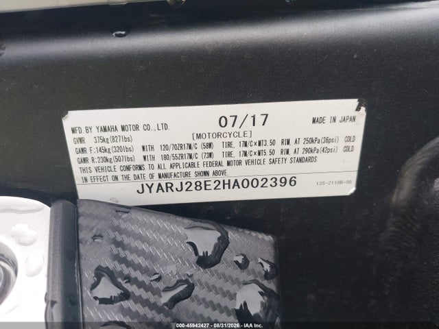 Yamaha YZFR6 2017 JYARJ28E2HA002396 Image 10