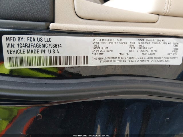Aukcja sprzedaży 2021 Jeep Grand Cherokee Laredo E 4x4, vin: 1C4RJFAG5MC793674, numer aukcji: 45942450