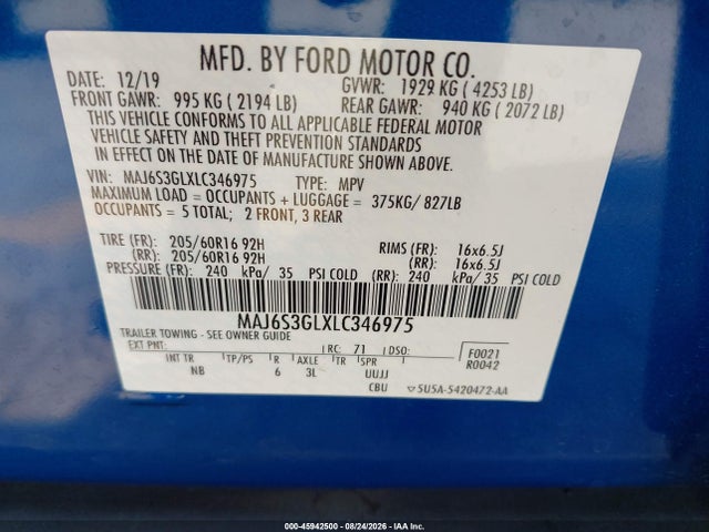 MAJ6S3GLXLC346975 Ford Ecosport Se