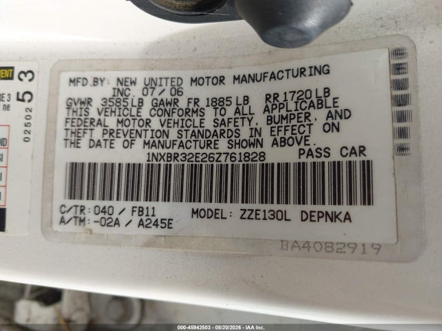 Aukcja sprzedaży 2006 Toyota Corolla Le, vin: 1NXBR32E26Z761828, numer aukcji: 45942503