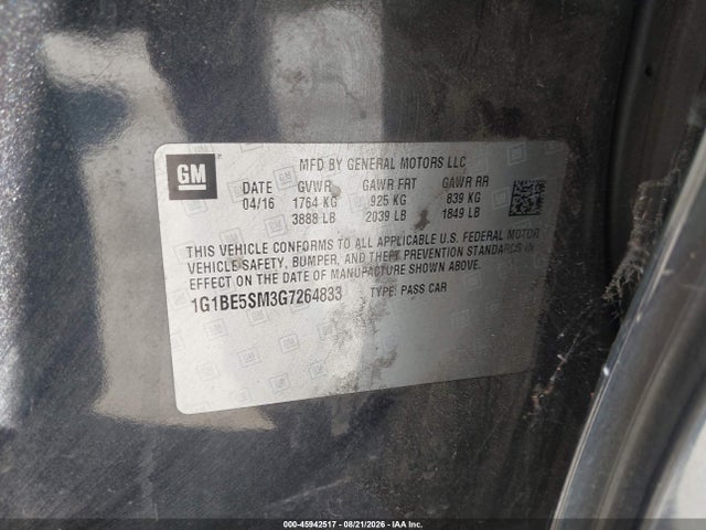 1G1BE5SM3G7264833 Chevrolet Cruze Lt Auto
