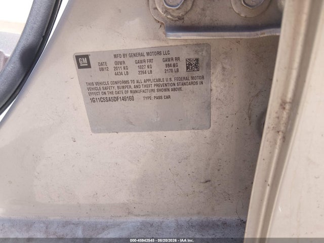 Продажа на аукционе авто 2013 Chevrolet Malibu 1lt, vin: 1G11C5SA5DF149160, номер лота: 45942545