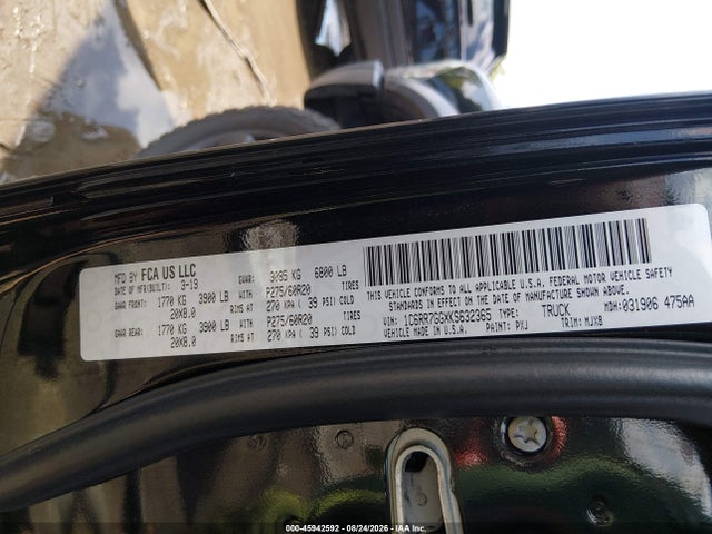 2019 Ram 1500 Classic Warlock  4x4 6'4 Box მანქანა იყიდება აუქციონზე, vin: 1C6RR7GGXKS632365, აუქციონის ნომერი: 45942592