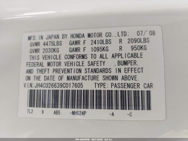 Продаж на аукціоні авто 2009 Acura Tsx, vin: JH4CU26639C017605, номер лоту: 45942626