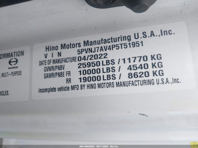 2023 Hino Hino L6 მანქანა იყიდება აუქციონზე, vin: 5PVNJ7AV4P5T51951, აუქციონის ნომერი: 45942628