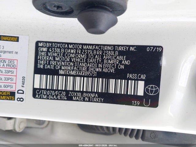 Aukcja sprzedaży 2019 Toyota C-hr Le, vin: NMTKHMBX4KR095731, numer aukcji: 45942641