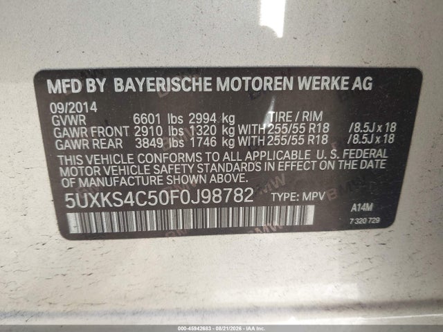 2015 Bmw X5 Xdrive35d მანქანა იყიდება აუქციონზე, vin: 5UXKS4C50F0J98782, აუქციონის ნომერი: 45942683