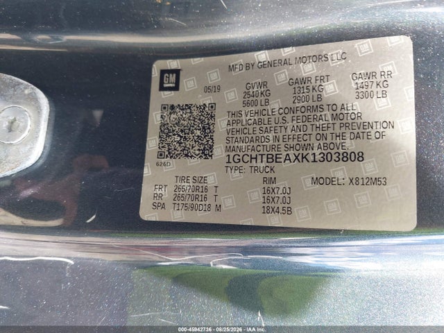 Auction sale of the 2019 Chevrolet Colorado Wt, vin: 1GCHTBEAXK1303808, lot number: 45942736
