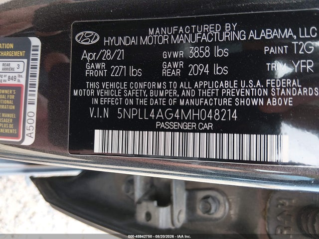 Продажа на аукционе авто 2021 Hyundai Elantra Se, vin: 5NPLL4AG4MH048214, номер лота: 45942750