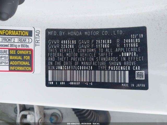 Honda CLARITY PLUG-IN HYBRID 2020 JHMZC5F17LC000428 Image 9