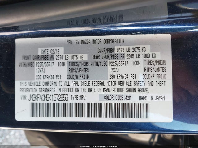 Auction sale of the 2019 Mazda Cx-5 Touring, vin: JM3KFACM5K1572956, lot number: 45942754