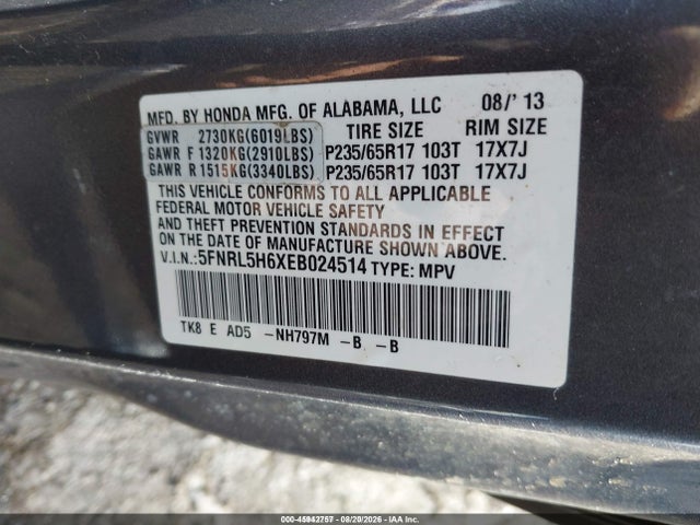 Aukcja sprzedaży 2014 Honda Odyssey Ex-l, vin: 5FNRL5H6XEB024514, numer aukcji: 45942757
