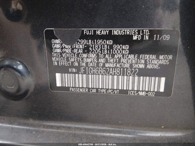 Продаж на аукціоні авто 2010 Subaru Impreza 2.5i Premium, vin: JF1GH6B62AH811822, номер лоту: 45942769
