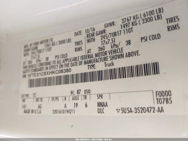 Ford F-150 Xl 2017 1FTEX1C8XHKC08380 Image 9