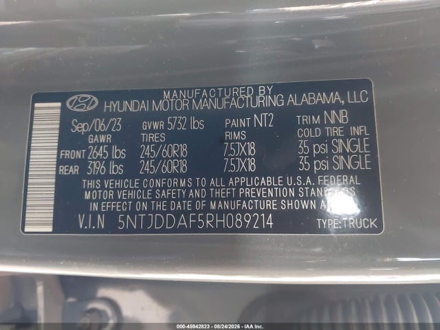 Продаж на аукціоні авто 2024 Hyundai Santa Cruz Xrt, vin: 5NTJDDAF5RH089214, номер лоту: 45942823