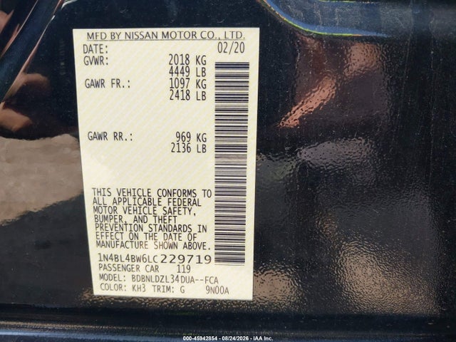 Продаж на аукціоні авто 2020 Nissan Altima S Intelligent Awd, vin: 1N4BL4BW6LC229719, номер лоту: 45942854