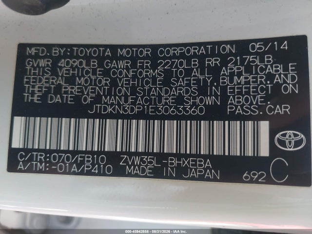 JTDKN3DP1E3063360 Toyota PRIUS PLUG-IN