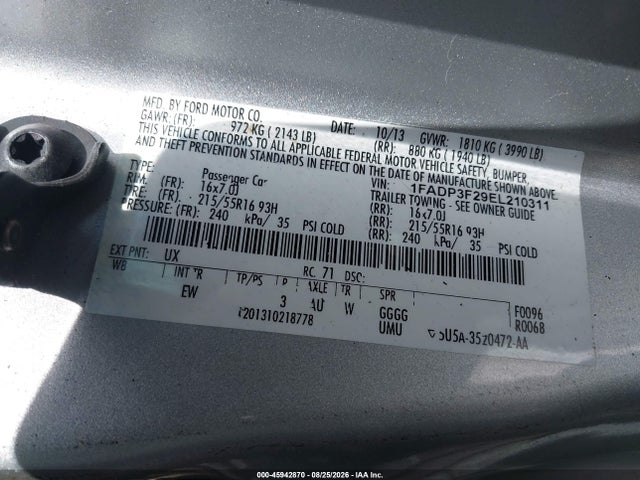 1FADP3F29EL210311 Ford FOCUS SE