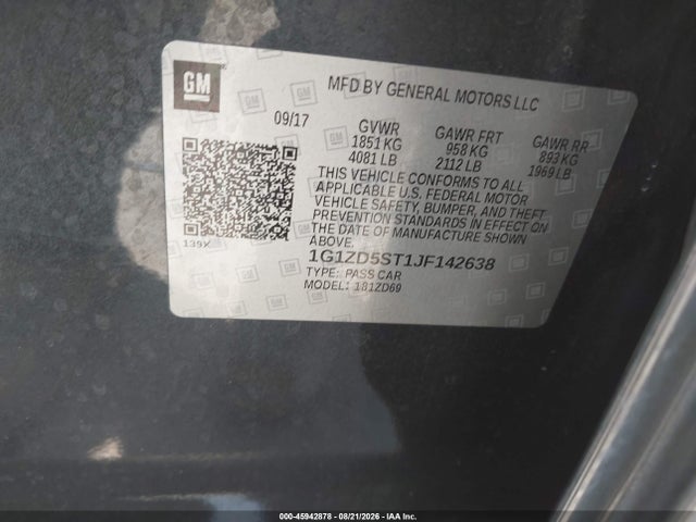 45942878 :رقم المزاد ، 1G1ZD5ST1JF142638 vin ، 2018 Chevrolet Malibu Lt مزاد بيع