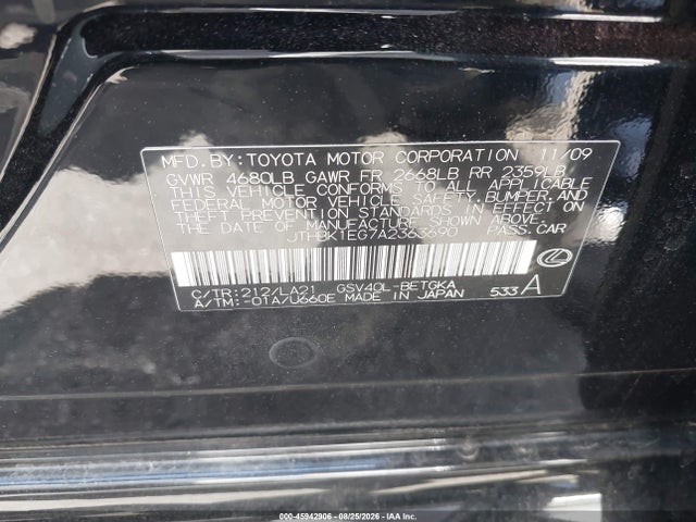 Продаж на аукціоні авто 2010 Lexus Es 350, vin: JTHBK1EG7A2363690, номер лоту: 45942906