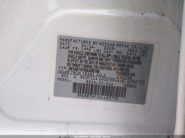3N1AB7AP3GL655790 Nissan Sentra Fe+ S/s/sl/sr/sv
