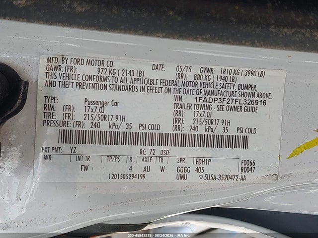 Ford FOCUS SE 2015 1FADP3F27FL326916 Image 9