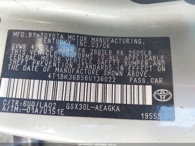 Продаж на аукціоні авто 2006 Toyota Avalon Xls, vin: 4T1BK36B56U136022, номер лоту: 45942931
