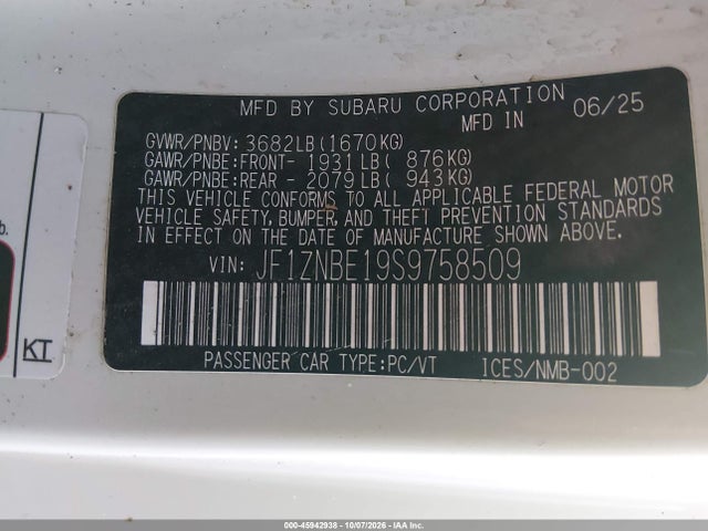 45942938 :رقم المزاد ، JF1ZNBE19S9758509 vin ، 2025 Toyota Gr86 Premium مزاد بيع