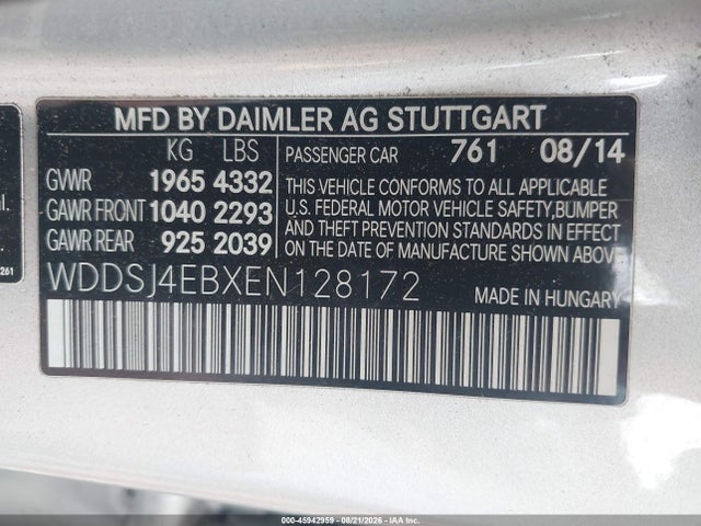 Aukcja sprzedaży 2014 Mercedes-benz Cla 250, vin: WDDSJ4EBXEN128172, numer aukcji: 45942959