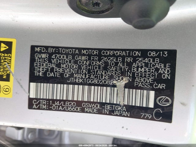 45942973 :رقم المزاد ، JTHBK1GG8D2082094 vin ، 2013 Lexus Es 350 مزاد بيع