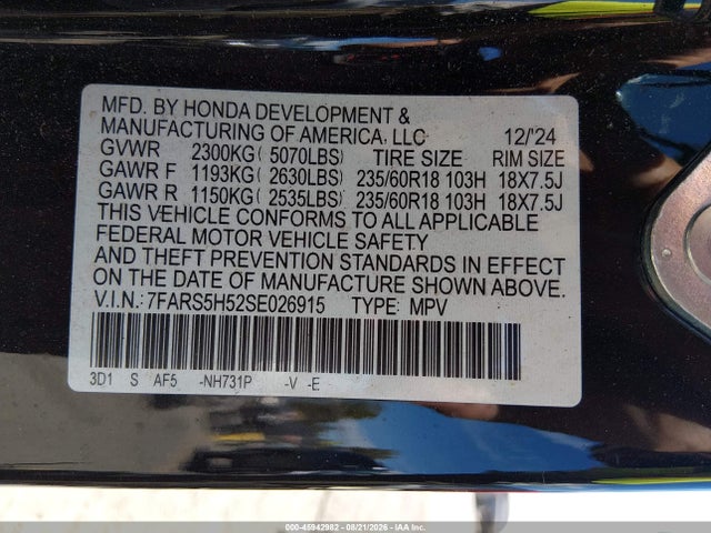 Продаж на аукціоні авто 2025 Honda Cr-v Hybrid Sport, vin: 7FARS5H52SE026915, номер лоту: 45942982