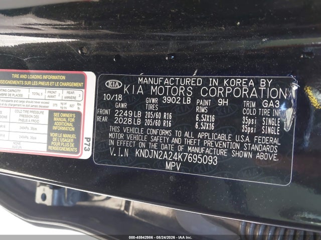 Aukcja sprzedaży 2019 Kia Soul, vin: KNDJN2A24K7695093, numer aukcji: 45942986