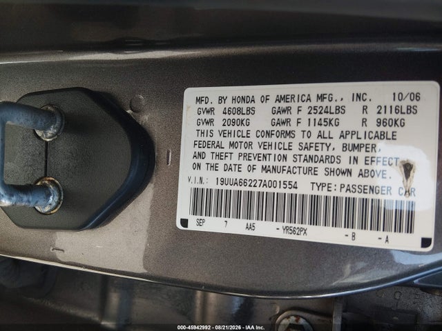 Продажа на аукционе авто 2007 Acura Tl 3.2, vin: 19UUA66227A001554, номер лота: 45942992