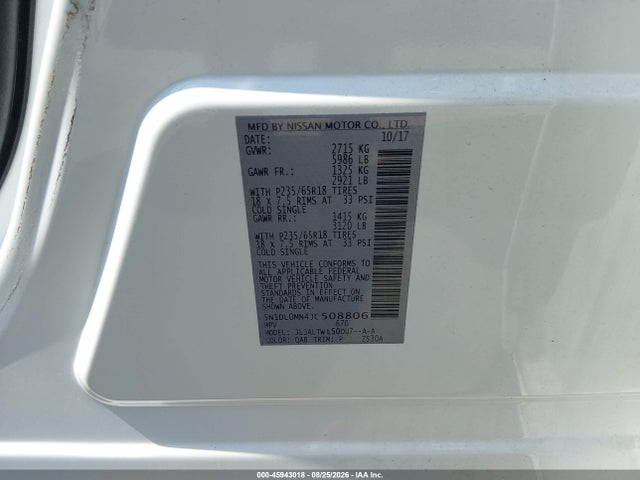 Aukcja sprzedaży 2018 Infiniti Qx60, vin: 5N1DL0MN4JC508806, numer aukcji: 45943018