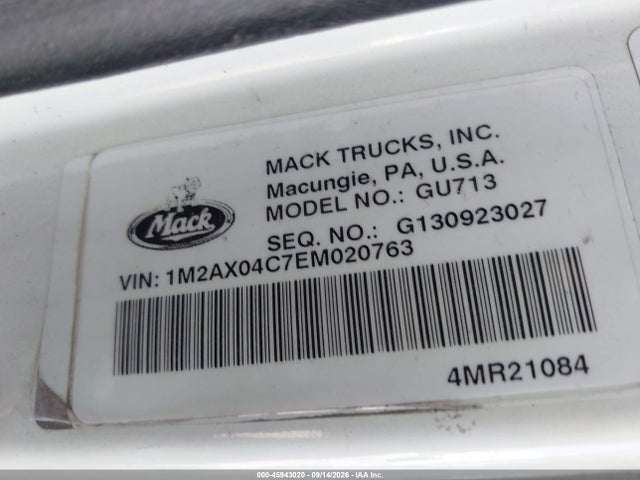 45943020 :رقم المزاد ، 1M2AX04C7EM020763 vin ، 2014 Mack 700 Gu700 مزاد بيع