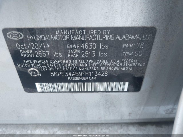 45943027 :رقم المزاد ، 5NPE34AB9FH113428 vin ، 2015 Hyundai Sonata Limited 2.0t مزاد بيع