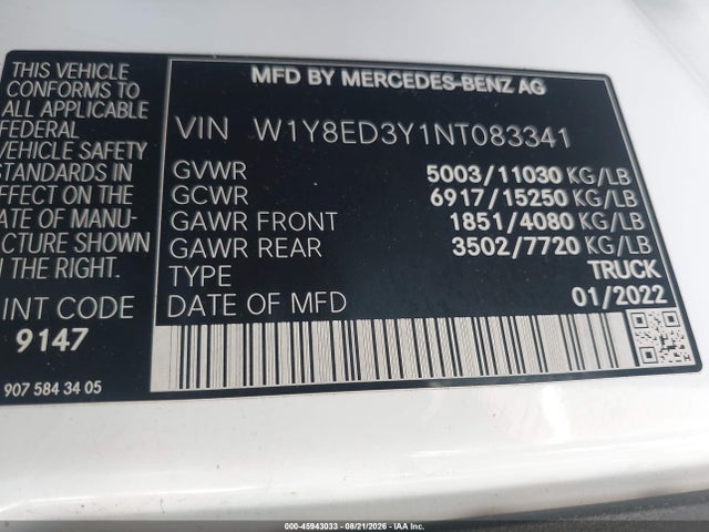 W1Y8ED3Y1NT083341 Mercedes-Benz Sprinter 3500xd High Roof V6