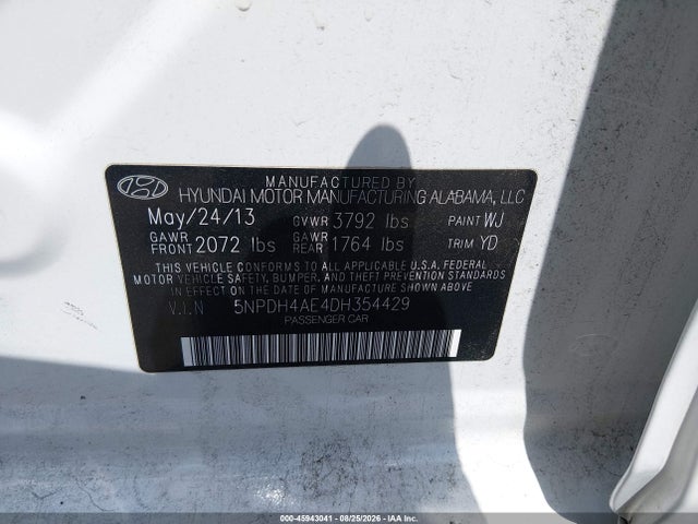 Продаж на аукціоні авто 2013 Hyundai Elantra Gls, vin: 5NPDH4AE4DH354429, номер лоту: 45943041