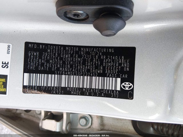45943049 :رقم المزاد ، 5YFB4MDE5SP232452 vin ، 2025 Toyota Corolla Le مزاد بيع