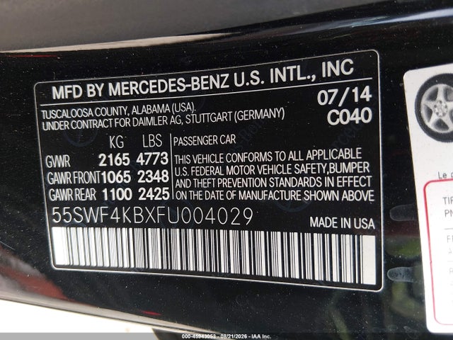 Продаж на аукціоні авто 2015 Mercedes-benz C 300 Sport 4matic, vin: 55SWF4KBXFU004029, номер лоту: 45943053