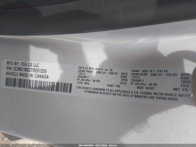 Продаж на аукціоні авто 2026 Chrysler Pacifica Select, vin: 2C4RC1BG2TR201326, номер лоту: 45943054