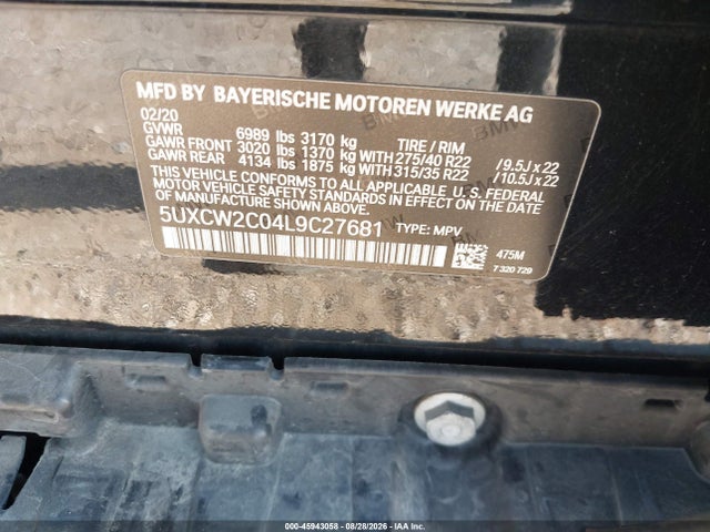 Продажа на аукционе авто 2020 Bmw X7 Xdrive40i, vin: 5UXCW2C04L9C27681, номер лота: 45943058