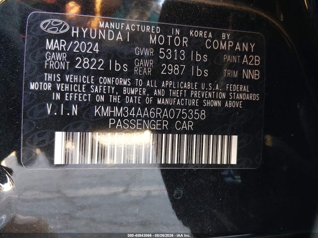 2024 Hyundai Ioniq 6 Sel მანქანა იყიდება აუქციონზე, vin: KMHM34AA6RA075358, აუქციონის ნომერი: 45943066