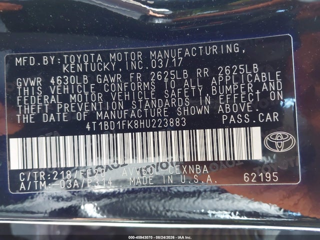 4T1BD1FK8HU223883 Toyota Camry Hybrid Le